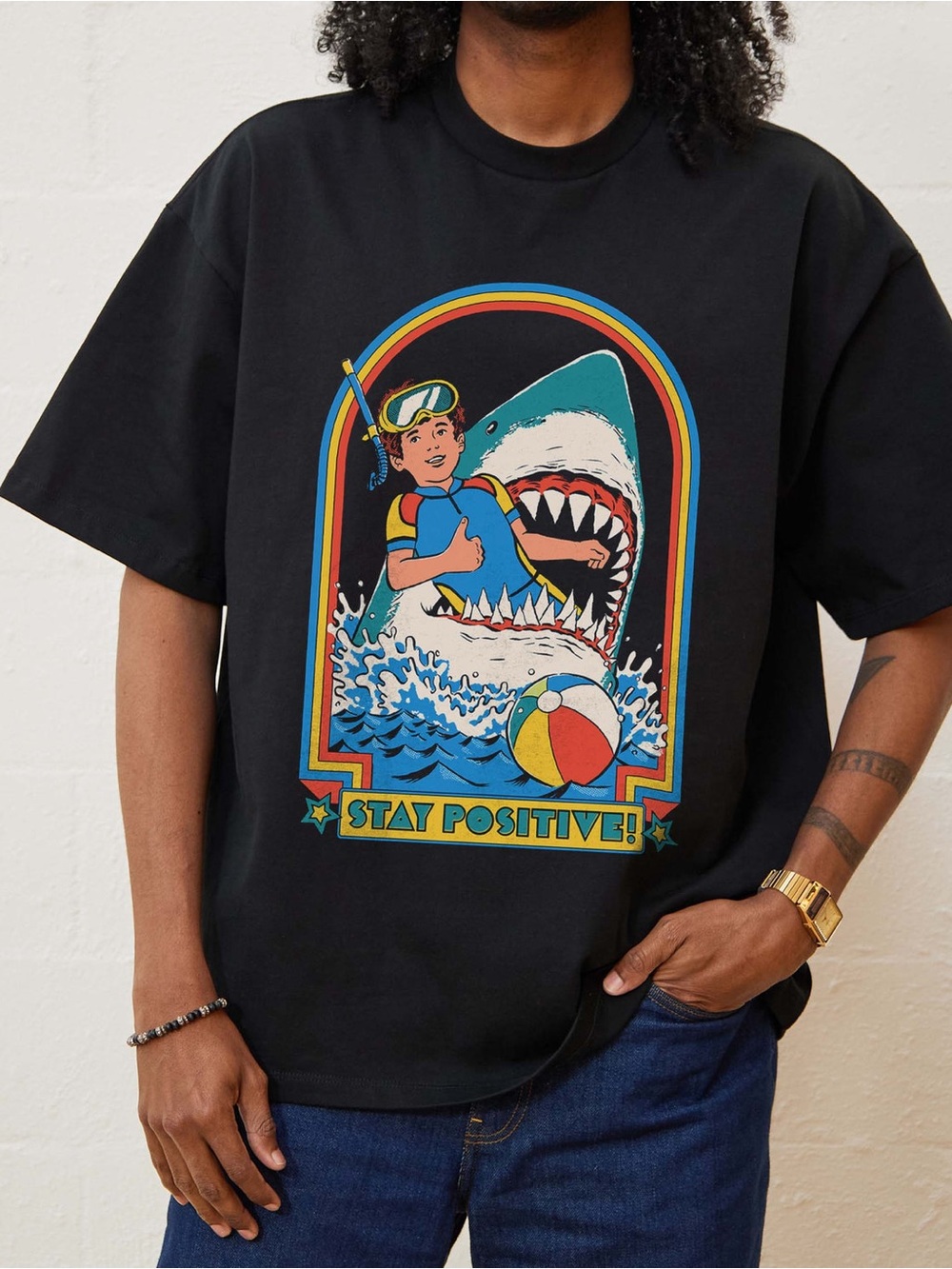 Hanes Tee with Colorful Shark Graphic art by Steven Rhodes